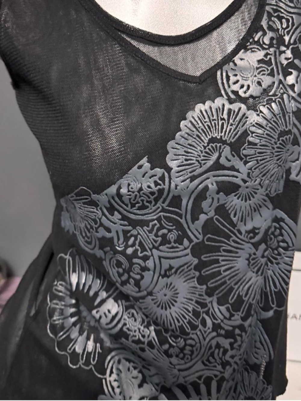 Vintage Cyber Y2K Flower MeshTank Top - Picture 3 of 6